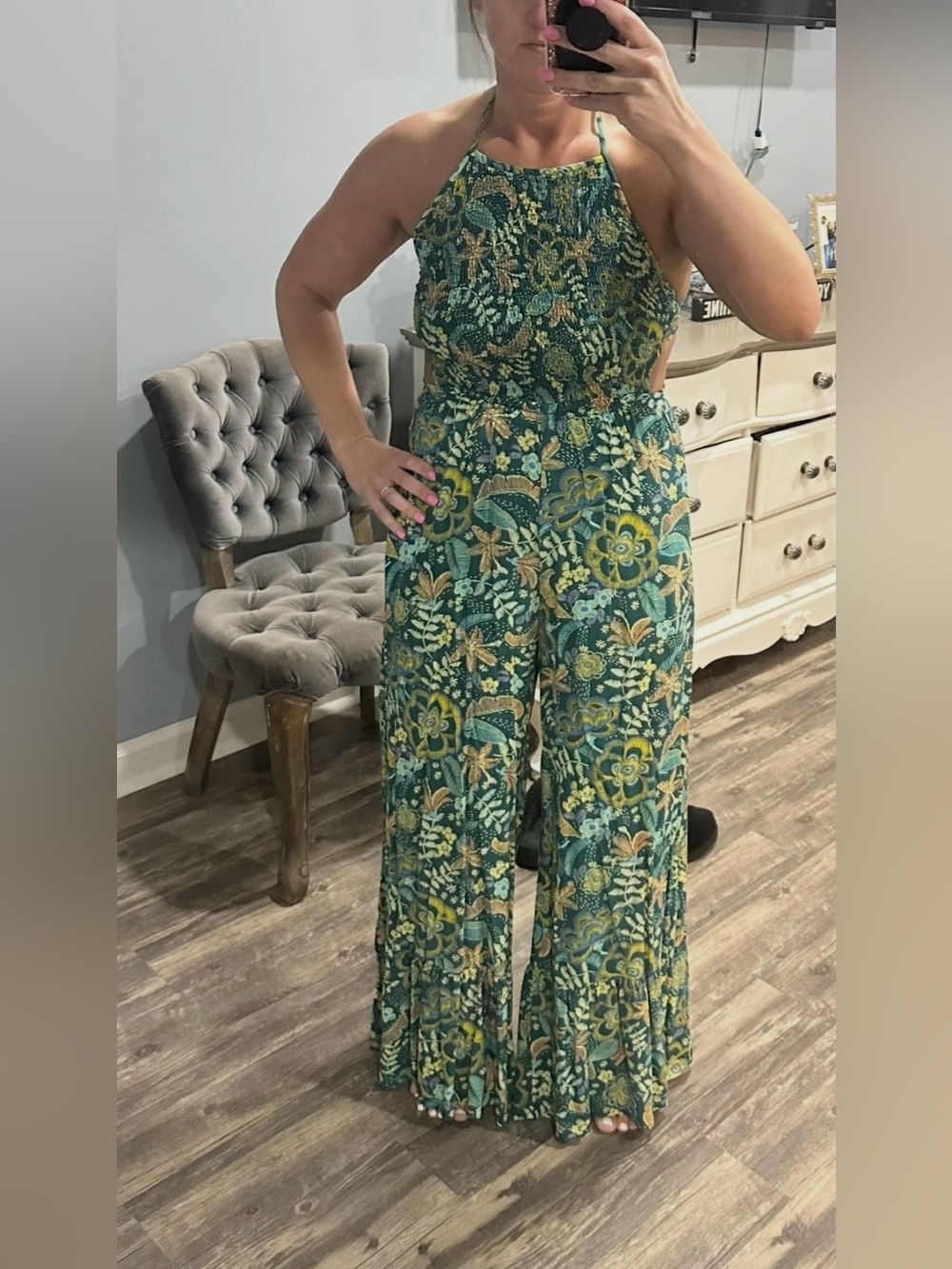 ILLA ILLA Green Floral Halter Wide-Leg Jumpsuit